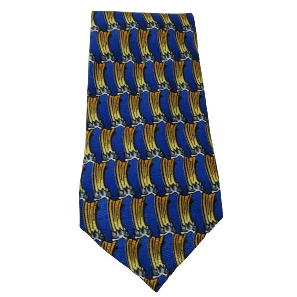 Men's Necktie J Garcia Tie Birdland Blue & Gold 100% Silk